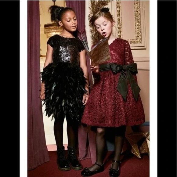 Chasing Fireflies Girl's Black Sequin Feather Dress Size 10 1925 - Picture 4 of 9